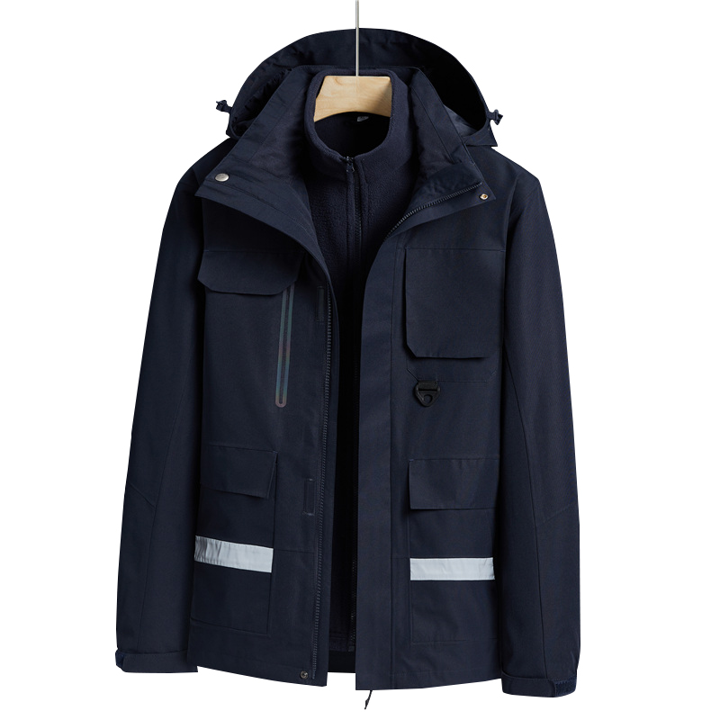 laser taped big pockets cargo jacket 2 in 1 urban outdoor coat lined with polar fleece jacket windproof ski wear