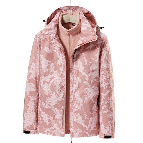 unisex full printed outdoor 2 in 1 windproof ski jacket hooded waterproof mountain jacket