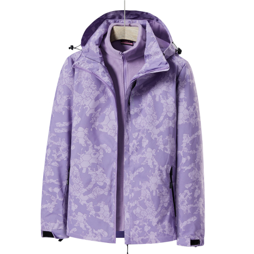 unisex full printed outdoor 2 in 1 windproof ski jacket hooded waterproof mountain jacket