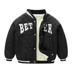 words embroidery kids bomber jacket fur lining winter warm kids coat