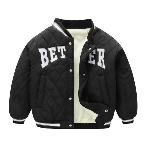 words embroidery kids bomber jacket fur lining winter warm kids coat