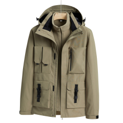 multi pockets cargo jacket 2 in 1 urban outdoor coat lined with polar fleece jacket windproof ski wear