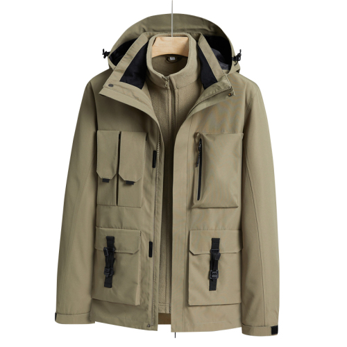 multi pockets cargo jacket 2 in 1 urban outdoor coat lined with polar fleece jacket windproof ski wear