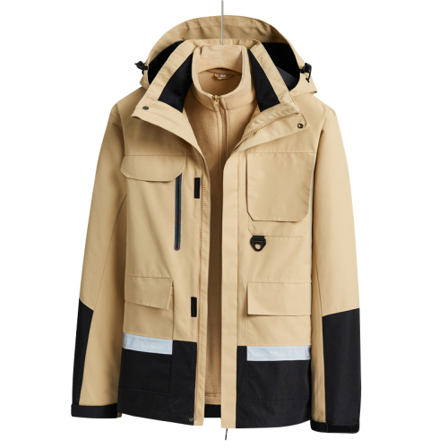 laser taped big pockets cargo jacket 2 in 1 urban outdoor coat lined with polar fleece jacket windproof ski wear