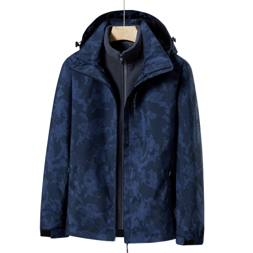 unisex full printed outdoor 2 in 1 windproof ski jacket hooded waterproof mountain jacket