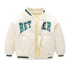 words embroidery kids bomber jacket fur lining winter warm kids coat