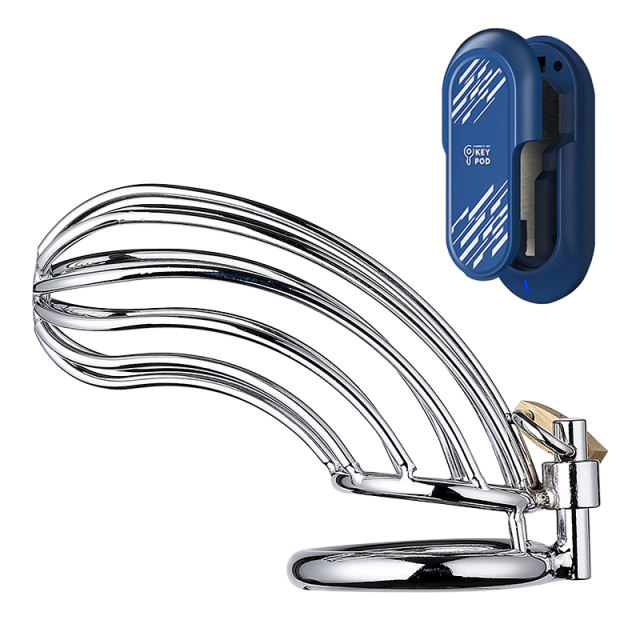 RUNYU-Spiral Stainless Steels Chastity Cage & QIUI Keypod