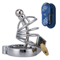 RUNYU-Stainless Steels Small Chastity Cage With Sounding & QIUI Key Pod
