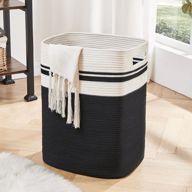 SIXDOVE Cotton Laundry Basket Woven Rope Laundry Hamper Large & Height Storage Laundry Basket