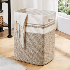 SIXDOVE Cotton Laundry Basket Woven Rope Laundry Hamper Large & Height Storage Laundry Basket
