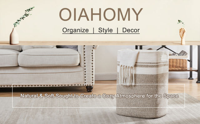 SIXDOVE Cotton Laundry Basket Woven Rope Laundry Hamper Large & Height Storage Laundry Basket