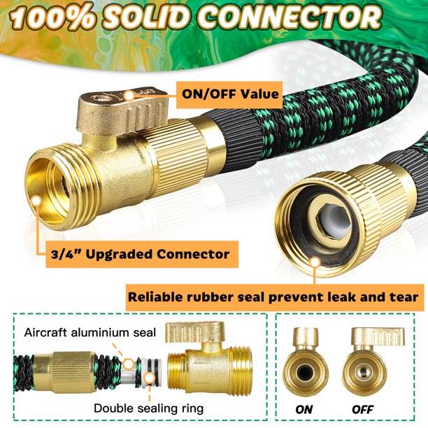 SIXDOVE 100ft Expandable Garden Hose New07/10 Function Nozzle/Durable 3-Layers Latex/Water Hose with Solid Fittings