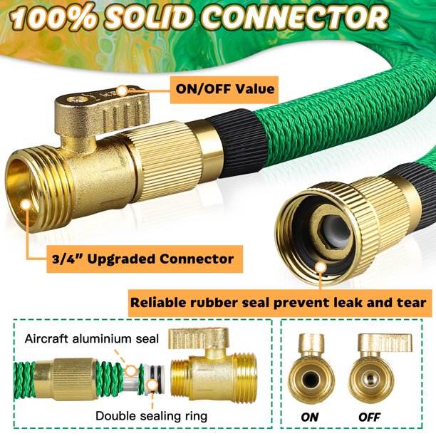 SIXDOVE 50ft Expandable Garden Hose New06/10 Function Nozzle/Durable 3-Layers Latex/Water Hose with Solid Fittings