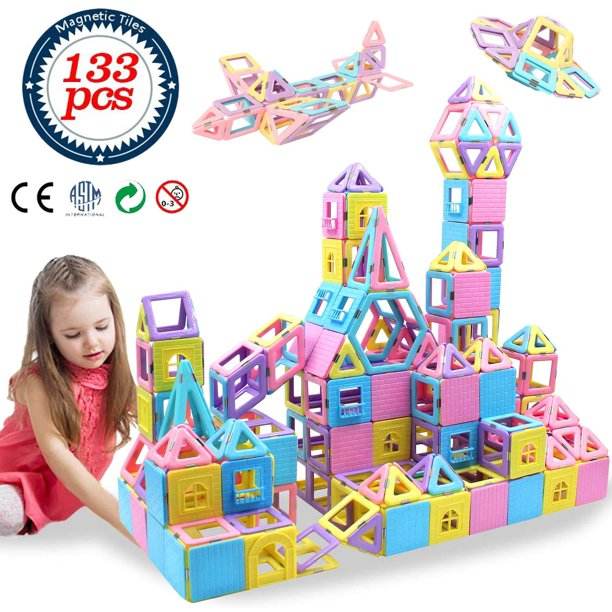 SIXDOVE Magnetic Blocks 133Pcs Upgrade Magnetic Building Blocks Magnetic Tiles Educational Toys Tiles Set for Kids