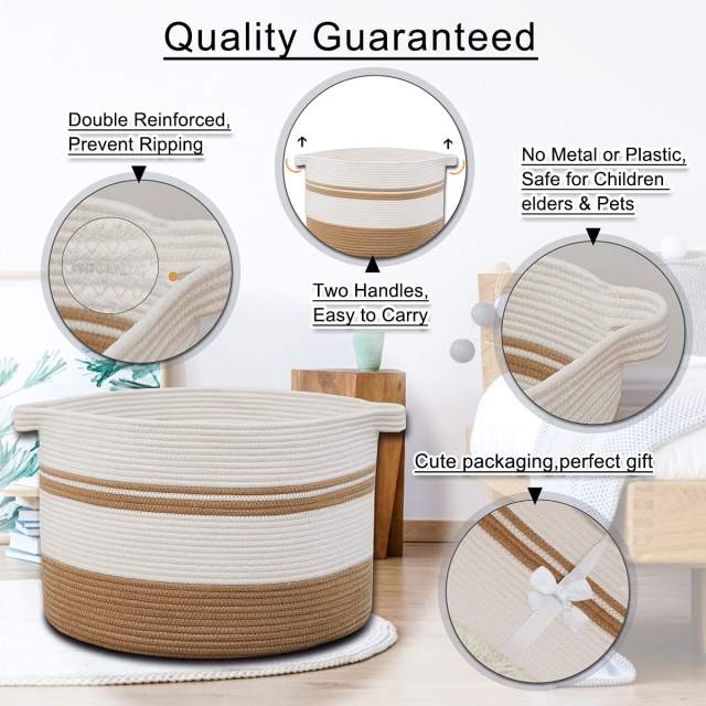 SIXDOVE Cotton Laundry Basket Woven Rope Laundry Hamper Large & 20"×20"×13"Height Storage Laundry Basket