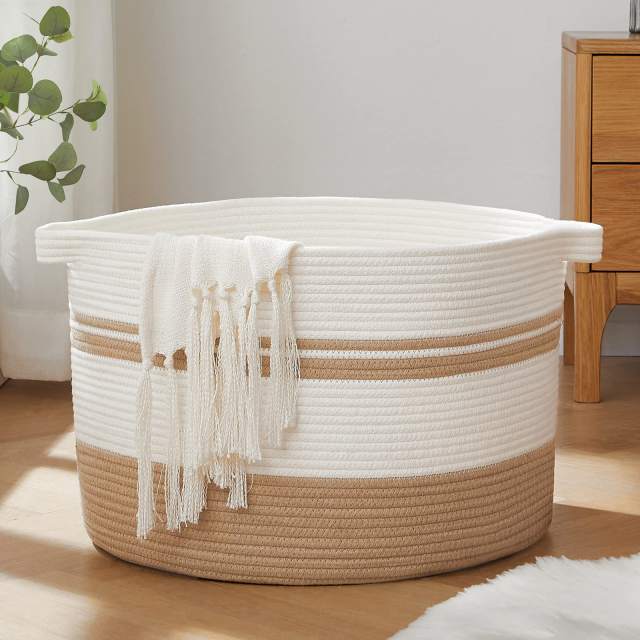 SIXDOVE Cotton Laundry Basket Woven Rope Laundry Hamper Large & 20"×20"×13"Height Storage Laundry Basket