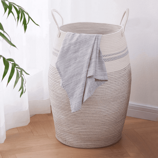 SIXDOVE Cotton Laundry Hamper Woven Rope Large & 25.6" Height Tall Storage Laundry Basket