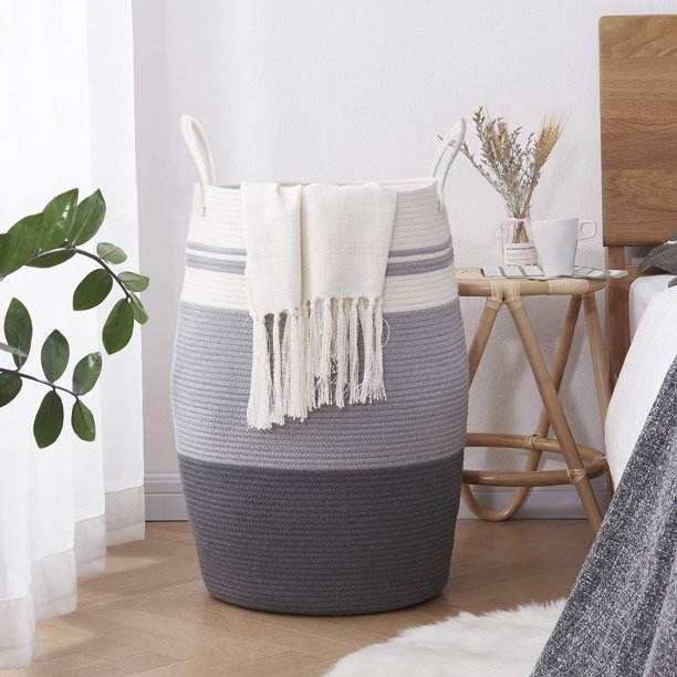 SIXDOVE Cotton Laundry Hamper Woven Rope Large & 25.6" Height Tall Storage Laundry Basket