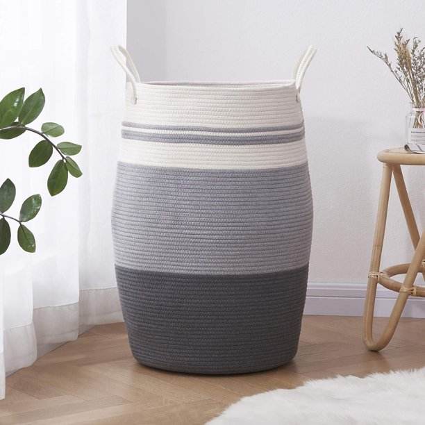 SIXDOVE Cotton Laundry Hamper Woven Rope Large & 25.6" Height Tall Storage Laundry Basket
