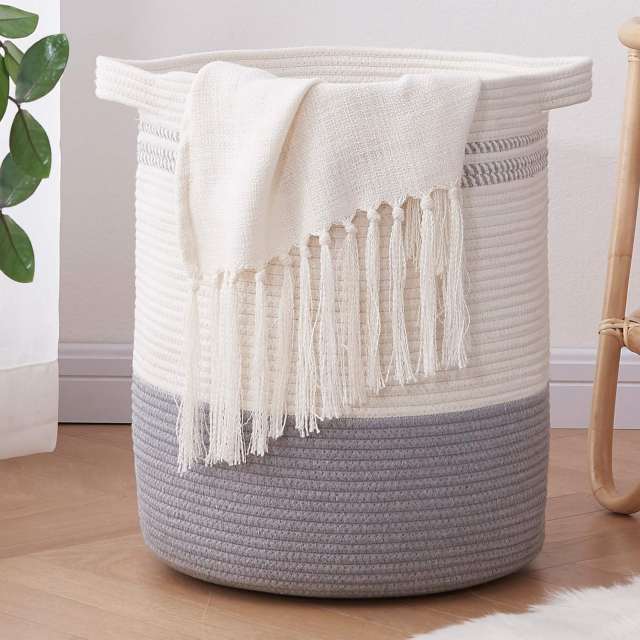 SIXDOVE Cotton Laundry Basket Woven Rope Laundry Hamper Large & 18"×16" Height Tall Storage Laundry Basket
