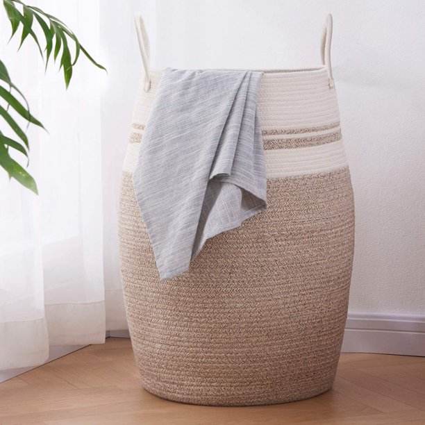 SIXDOVE Cotton Laundry Hamper Woven Rope Large & 25.6" Height Tall Storage Laundry Basket