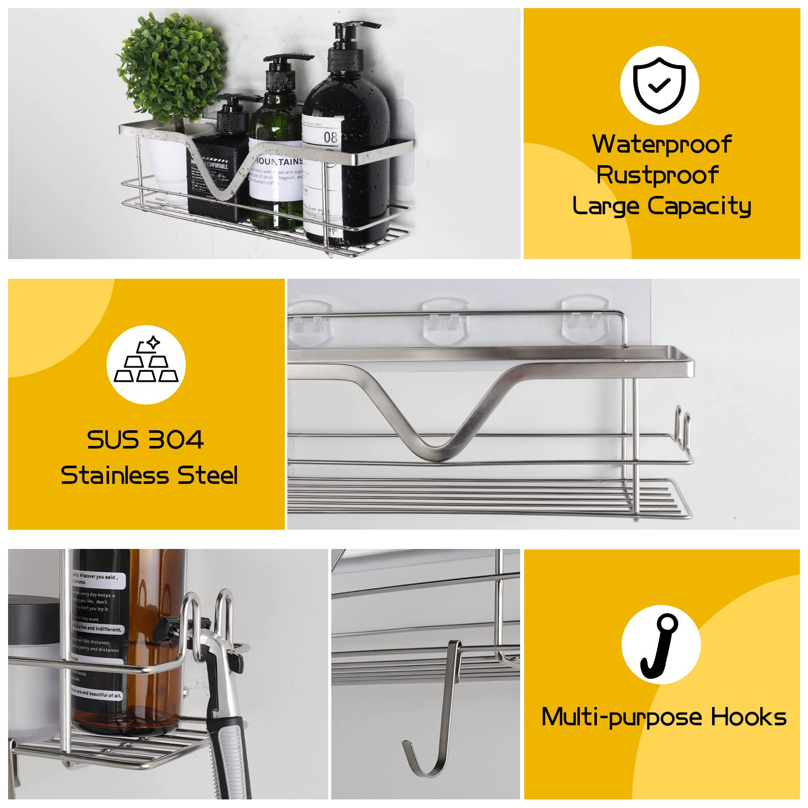 3Free 6 Pack Shower Caddy, Strong Adhesive Shower Organizer with Soap  Holders No Drilling Shower Shelves, Rustproof SUS304 Stainless Steel  Bathroom