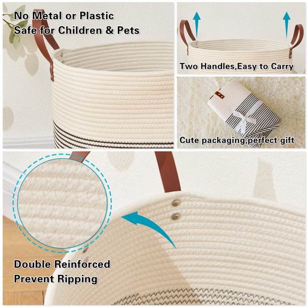 SIXDOVE Cotton Laundry Basket Woven Rope New-2 Laundry Hamper Large & Height Storage Laundry Basket