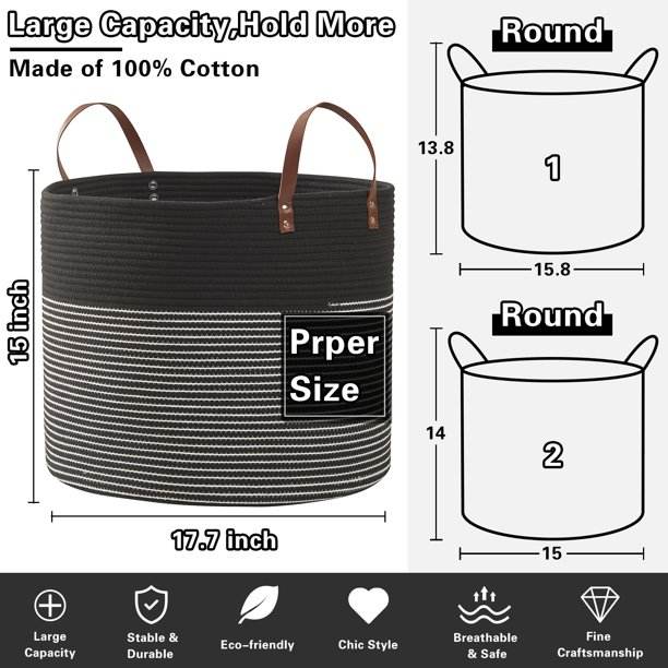 SIXDOVE Cotton Laundry Basket Woven Rope New-2 Laundry Hamper Large & Height Storage Laundry Basket