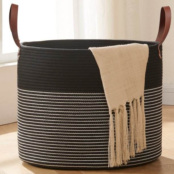 SIXDOVE Cotton Laundry Basket Woven Rope New-2 Laundry Hamper Large & Height Storage Laundry Basket