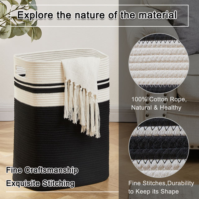 SIXDOVE Cotton Laundry Basket Woven Rope Laundry Hamper Large & Height Storage Laundry Basket