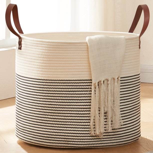 SIXDOVE Cotton Laundry Basket Woven Rope New-2 Laundry Hamper Large & Height Storage Laundry Basket