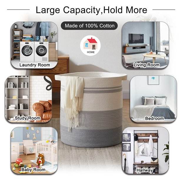 SIXDOVE Cotton Laundry Basket Woven Rope Laundry Hamper Large & 20"×16" Height Storage Laundry Basket