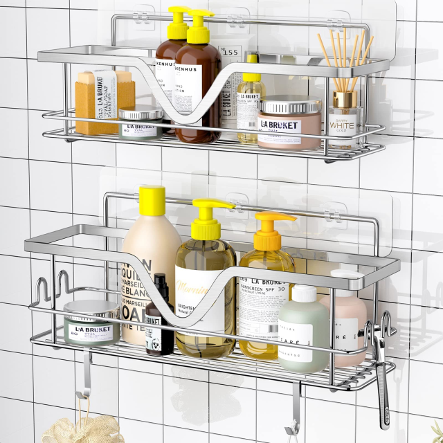 Shower Caddy Adhesive Shower Shelf No Drilling Stick on Shower Organizer  for Tile Wall Shower Storage Rustproof Bathroom Caddy Wall Mounted for