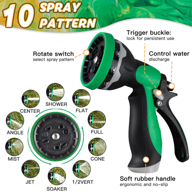 GREENER Expandable Garden Hose 100FT - Flexible Water Hose with 10 Function  Nozzle, Lightweight Anti-kink Expanding