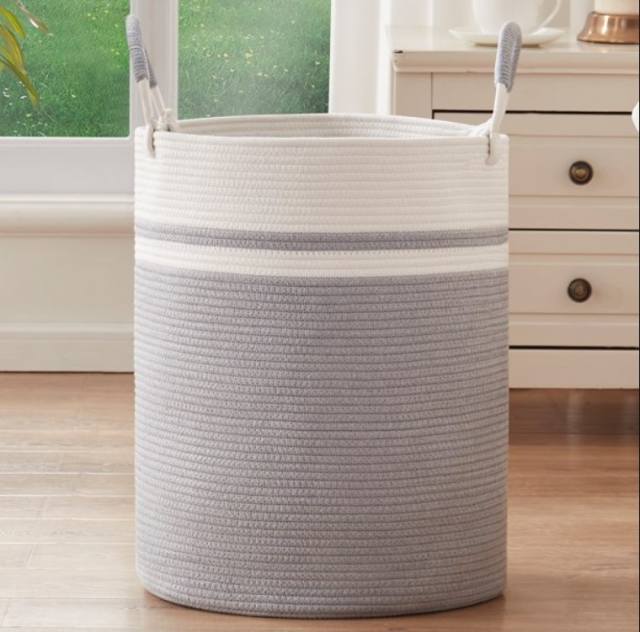CHERISHGARD Cotton Laundry Hamper Woven Rope Large &amp;19.7&quot;× 14.9&quot; Height Tall Storage Laundry Basket Blue