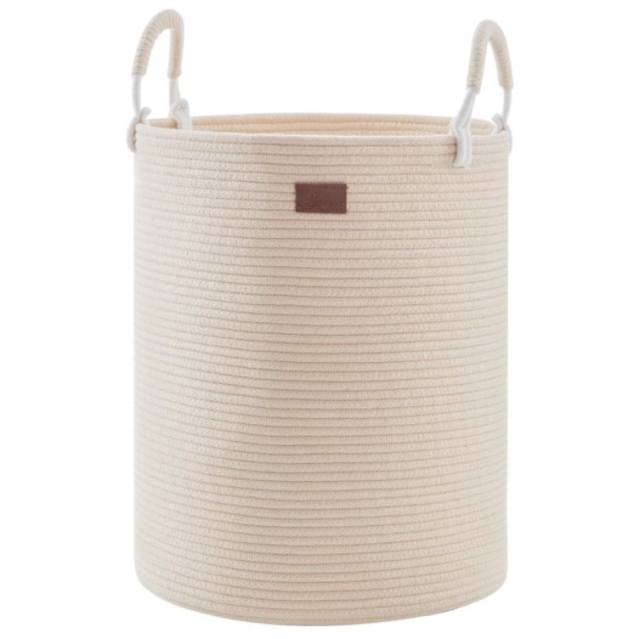 CHERISHGARD Laundry Hamper, 58L Tall Cotton Hamper, Blanket Laundry Basket with Handles, Storage Bins for Toys and Blankets, Clothes, Beige