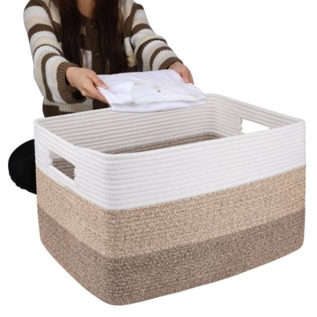 CHERISHGARD Cotton Laundry Basket Woven Rope Laundry Hamper Large & 21.6"×11.9"×11.8" Storage Laundry Basket