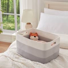 CHERISHGARD Cotton Laundry Basket Woven Rope Laundry Hamper Large & 21.6"×11.9"×11.8" Storage Laundry Basket