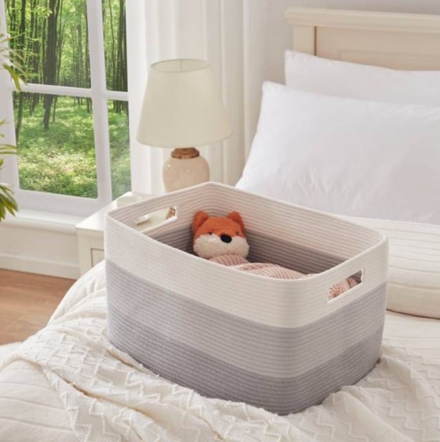 CHERISHGARD Cotton Laundry Basket Woven Rope Laundry Hamper Large & 21.6"×11.9"×11.8" Storage Laundry Basket