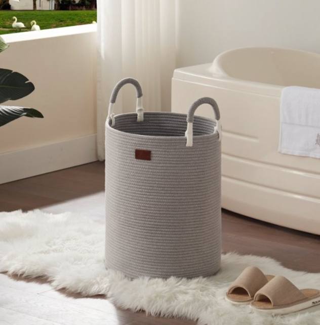 CHERISHGARD Laundry Hamper, 58L Tall Cotton Hamper, Blanket Laundry Basket with Handles, Storage Bins for Toys and Blankets, Clothes, Beige