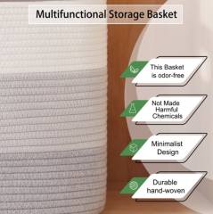 CHERISHGARD Cotton Laundry Basket Woven Rope Laundry Hamper Large & 21.6"×11.9"×11.8" Storage Laundry Basket
