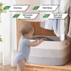 CHERISHGARD Cotton Laundry Basket Woven Rope Laundry Hamper Large & 21.6"×11.9"×11.8" Storage Laundry Basket