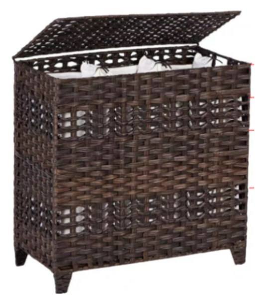 CHERISHGARD Laundry Hamper 135L Handwoven Rattan Laundry Basket with Lid &amp; Heightened Feet 3 Removable Liner Bags 26x13x26 Inches