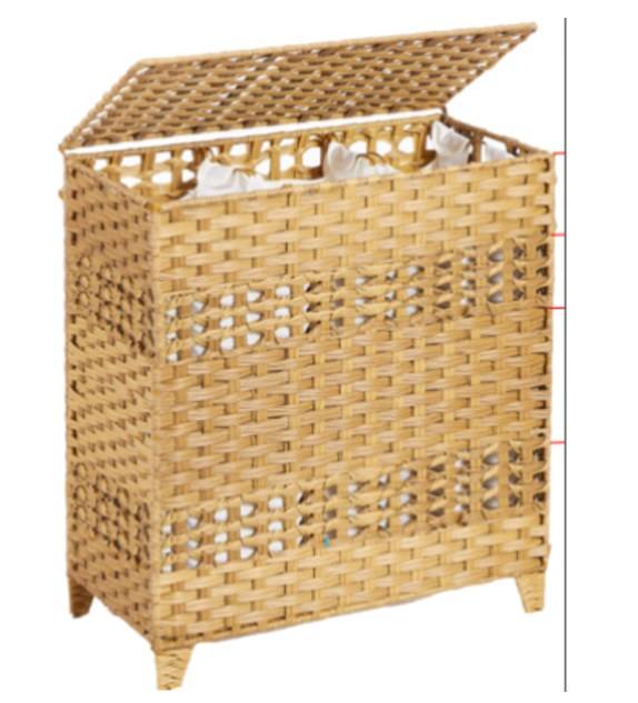 CHERISHGARD Laundry Hamper 135L Handwoven Rattan Laundry Basket with Lid & Heightened Feet 3 Removable Liner Bags 26x13x26 Inches