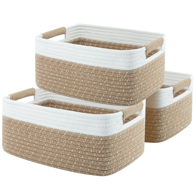 Cherishgard 3 Pieces Cotton Laundry Basket, Storage Basket, Woven Baskets for Storage for toys,Towel
