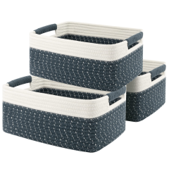 Cherishgard 3 Pieces Cotton Laundry Basket, Storage Basket, Woven Baskets for Storage for toys,Towel