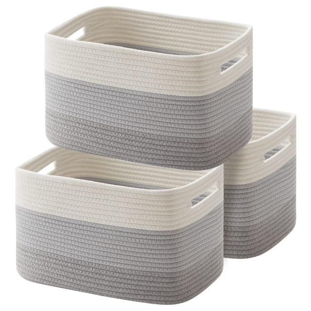 Cherishgard Storage Basket, 3 Pieces Cotton Laundry Basket, Woven Baskets for Storage for toys,Towel