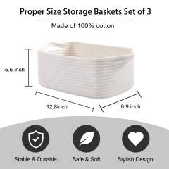Cherishgard Storage Basket, 3 Pieces Cotton Laundry Basket, Woven Baskets for Storage for toys,Towel