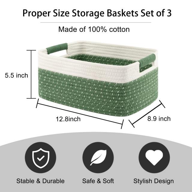 Cherishgard 3 Pieces Cotton Laundry Basket, Storage Basket, Woven Baskets for Storage for toys,Towel
