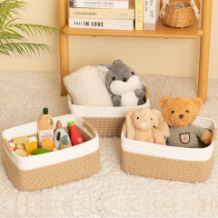 Cherishgard 3 Pieces Cotton Laundry Basket, Storage Basket, Woven Baskets for Storage for toys,Towel